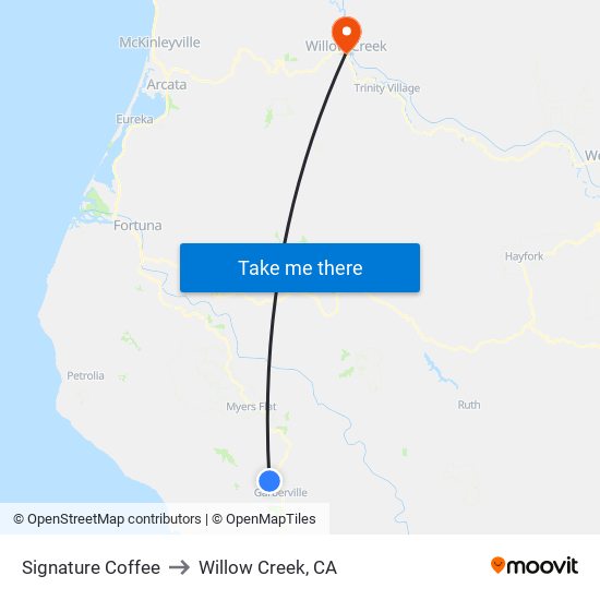 Signature Coffee to Willow Creek, CA map