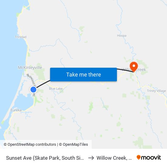 Sunset Ave (Skate Park, South Side) to Willow Creek, CA map