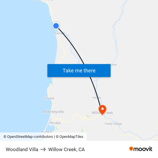 Woodland Villa to Willow Creek, CA map