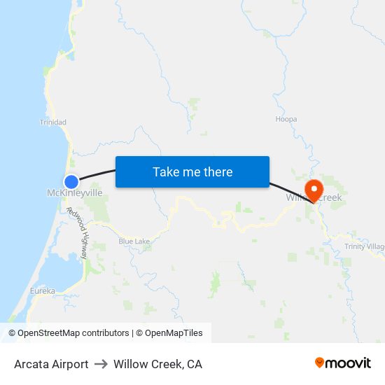 Arcata Airport to Willow Creek, CA map