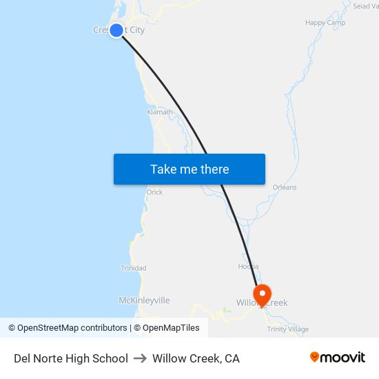 Del Norte High School to Willow Creek, CA map