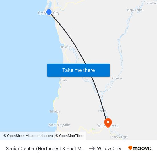 Senior Center (Northcrest & East Madison Ave) to Willow Creek, CA map