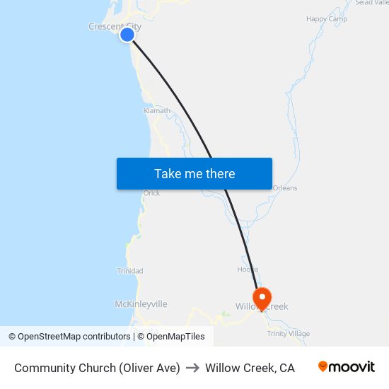 Community Church (Oliver Ave) to Willow Creek, CA map