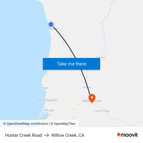 Hunter Creek Road to Willow Creek, CA map