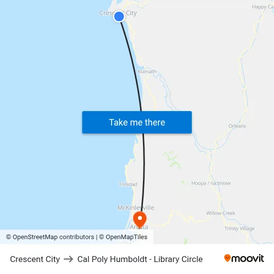 Crescent City to Cal Poly Humboldt - Library Circle map