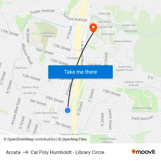 Arcata to Cal Poly Humboldt - Library Circle map
