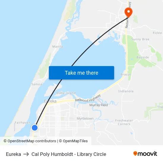 Eureka to Cal Poly Humboldt - Library Circle map
