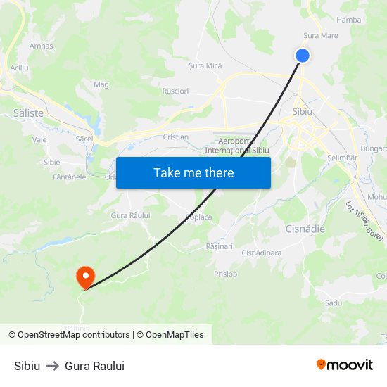 Sibiu to Gura Raului map