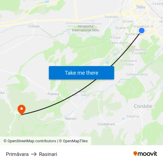 Primăvara to Rasinari map