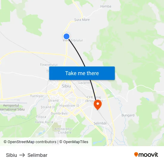 Sibiu to Selimbar map