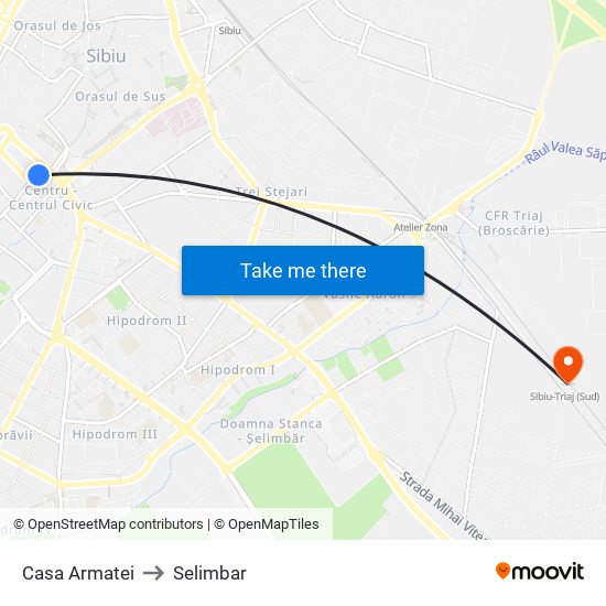 Casa Armatei to Selimbar map