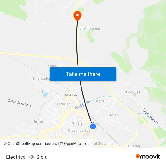 Electrica to Sibiu map
