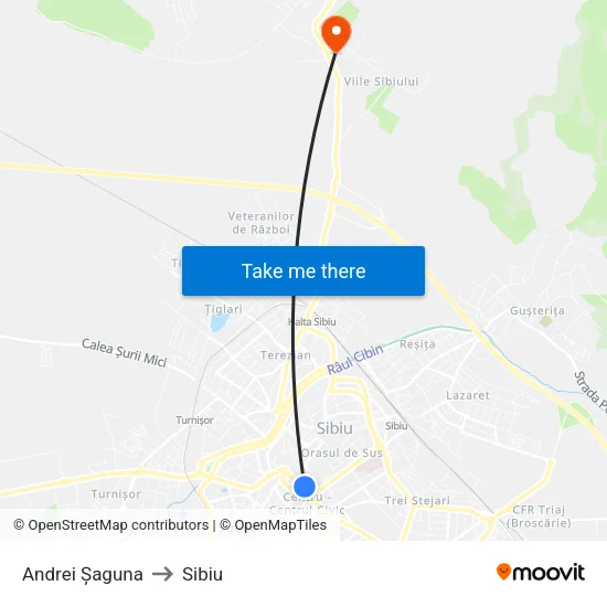 Andrei Șaguna to Sibiu map