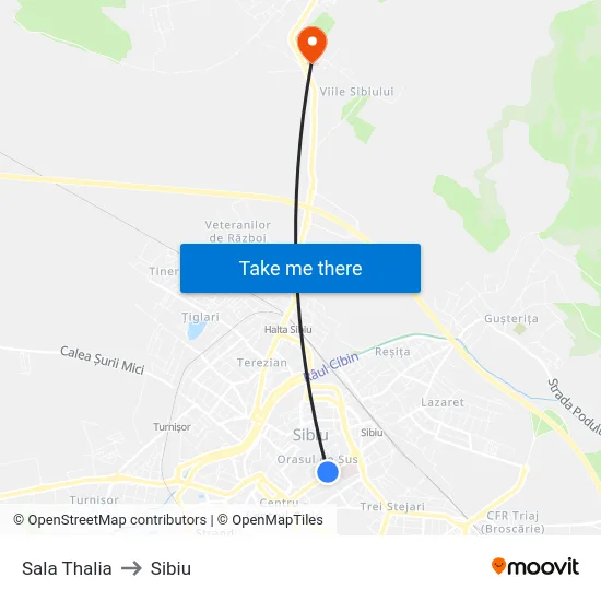 Sala Thalia to Sibiu map