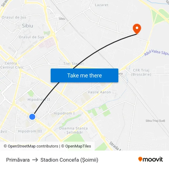 Primăvara to Stadion Concefa (Șoimii) map