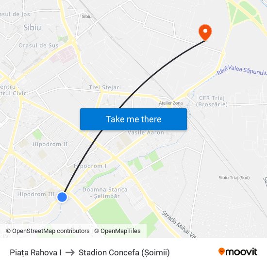 Piața Rahova I to Stadion Concefa (Șoimii) map