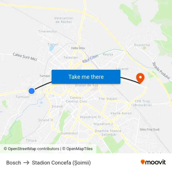 Bosch to Stadion Concefa (Șoimii) map