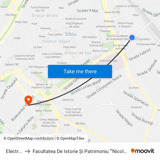 Electrica to Facultatea De Istorie Și Patrimoniu ""Nicolae Lupu"" map