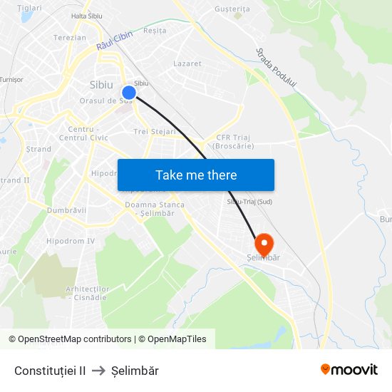 Constituției II to Șelimbăr map