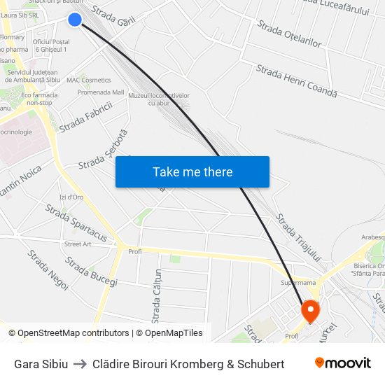 Gara Sibiu to Clădire Birouri Kromberg & Schubert map