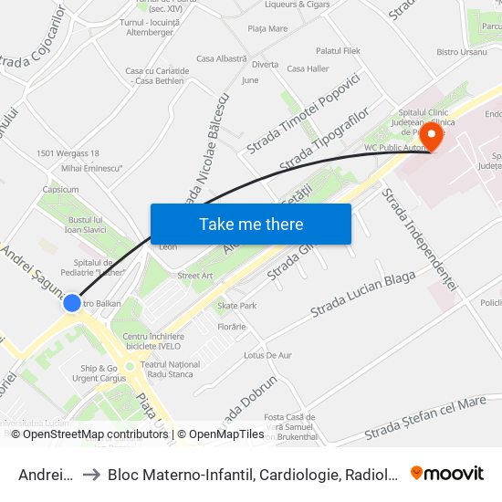 Andrei Șaguna to Bloc Materno-Infantil, Cardiologie, Radiologie, Laborator Analize, Farmacie map