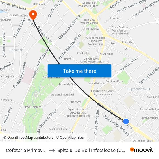 Cofetăria Primăvara to Spitalul De Boli Infecțioase (Copii) map