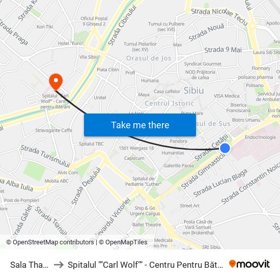 Sala Thalia to Spitalul ""Carl Wolf"" - Centru Pentru Bătrâni map