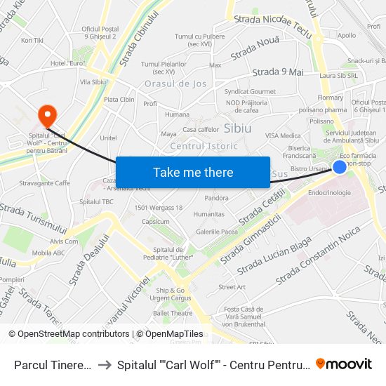 Parcul Tineretului to Spitalul ""Carl Wolf"" - Centru Pentru Bătrâni map