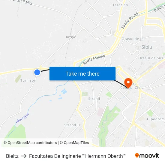 Bieltz to Facultatea De Inginerie ""Hermann Oberth"" map