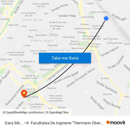 Gara Sibiu to Facultatea De Inginerie ""Hermann Oberth"" map