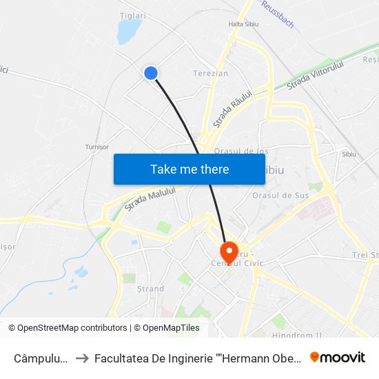 Câmpului II to Facultatea De Inginerie ""Hermann Oberth"" map