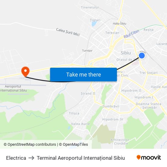 Electrica to Terminal Aeroportul Internațional Sibiu map