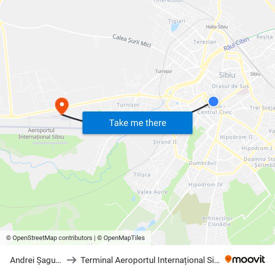 Andrei Șaguna to Terminal Aeroportul Internațional Sibiu map
