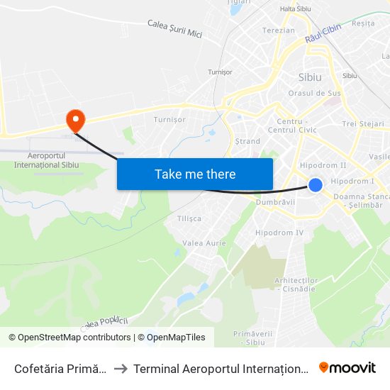 Cofetăria Primăvara to Terminal Aeroportul Internațional Sibiu map