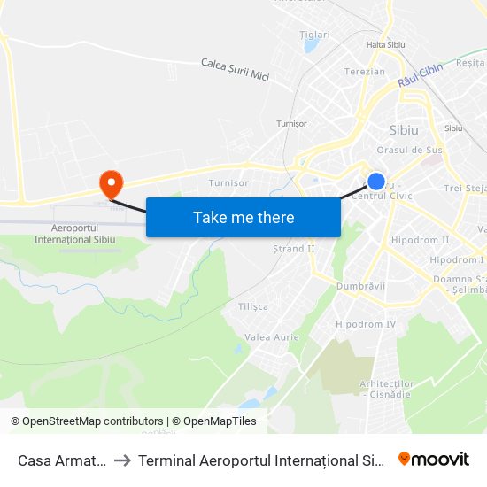 Casa Armatei to Terminal Aeroportul Internațional Sibiu map