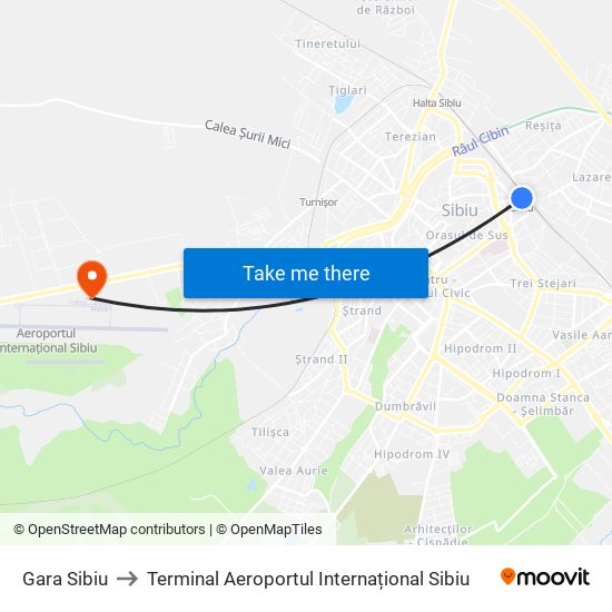 Gara Sibiu to Terminal Aeroportul Internațional Sibiu map