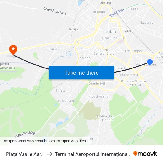 Piața Vasile Aaron I to Terminal Aeroportul Internațional Sibiu map