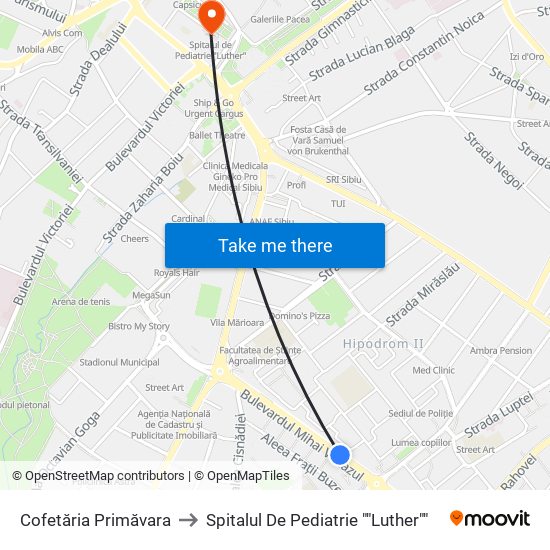 Cofetăria Primăvara to Spitalul De Pediatrie ""Luther"" map