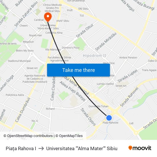 Piața Rahova I to Universitatea ""Alma Mater"" Sibiu map