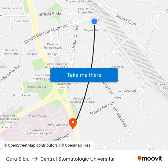 Gara Sibiu to Centrul Stomatologic Universitar map