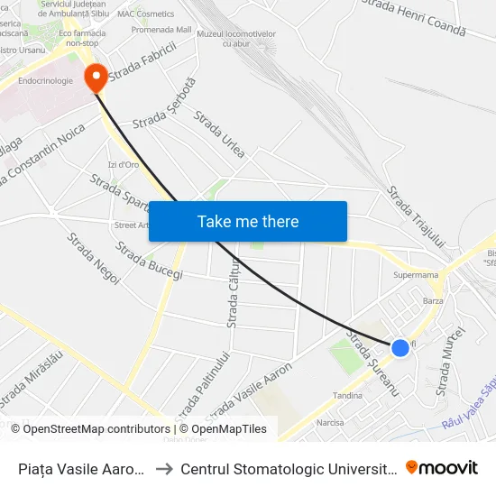 Piața Vasile Aaron I to Centrul Stomatologic Universitar map