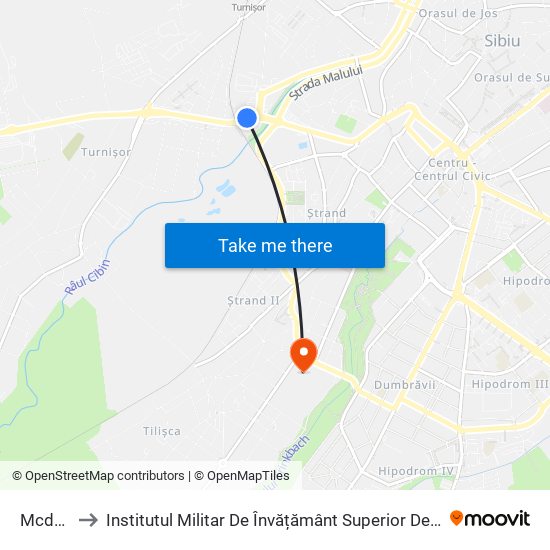 Mcdonald's to Institutul Militar De Învățământ Superior De Artilerie Și Geodezie ""Ioan Vodă"" map