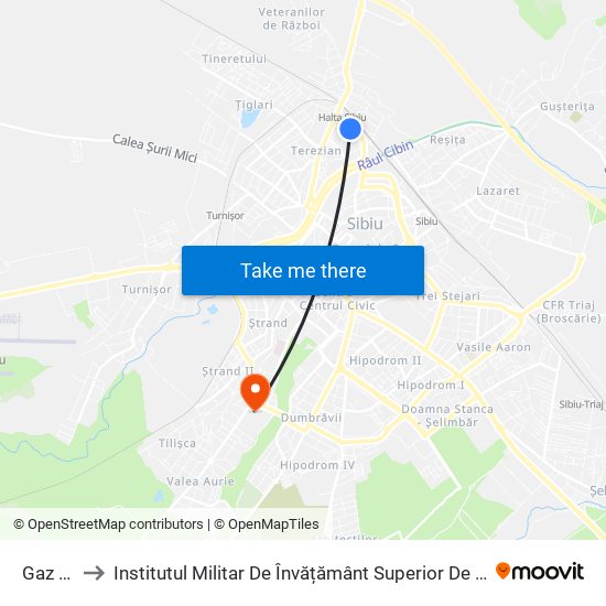 Gaz Metan to Institutul Militar De Învățământ Superior De Artilerie Și Geodezie ""Ioan Vodă"" map