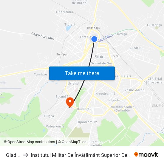 Gladiolelor to Institutul Militar De Învățământ Superior De Artilerie Și Geodezie ""Ioan Vodă"" map