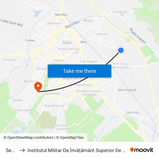 Sembraz to Institutul Militar De Învățământ Superior De Artilerie Și Geodezie ""Ioan Vodă"" map