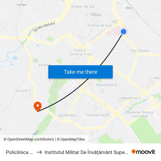 Policlinica Stomatologică to Institutul Militar De Învățământ Superior De Artilerie Și Geodezie ""Ioan Vodă"" map
