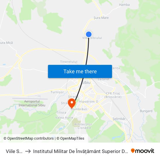 Viile Sibiului II to Institutul Militar De Învățământ Superior De Artilerie Și Geodezie ""Ioan Vodă"" map