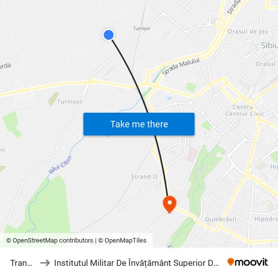 Transcom II to Institutul Militar De Învățământ Superior De Artilerie Și Geodezie ""Ioan Vodă"" map