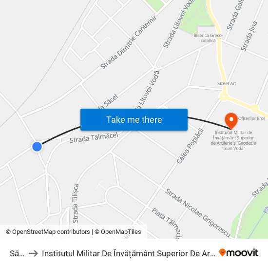 Săcel I to Institutul Militar De Învățământ Superior De Artilerie Și Geodezie ""Ioan Vodă"" map