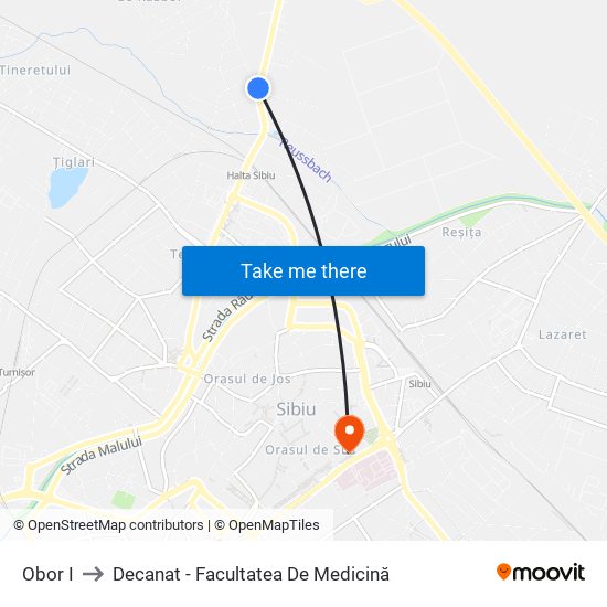 Obor I to Decanat - Facultatea De Medicină map